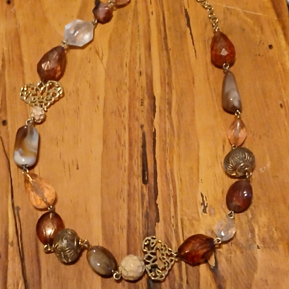 Vintage Gold and Brown Beaded Necklace with Rustic Elegance